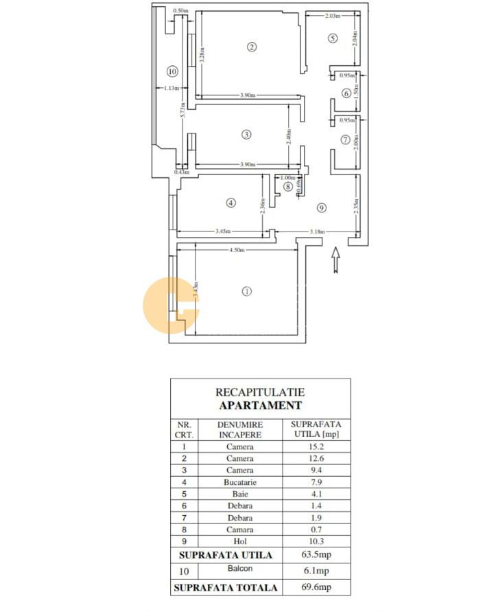 Etaj 2 Moara de Foc- Pacurari Apartament 3 camere decomandat 2 bai - Schiță 7