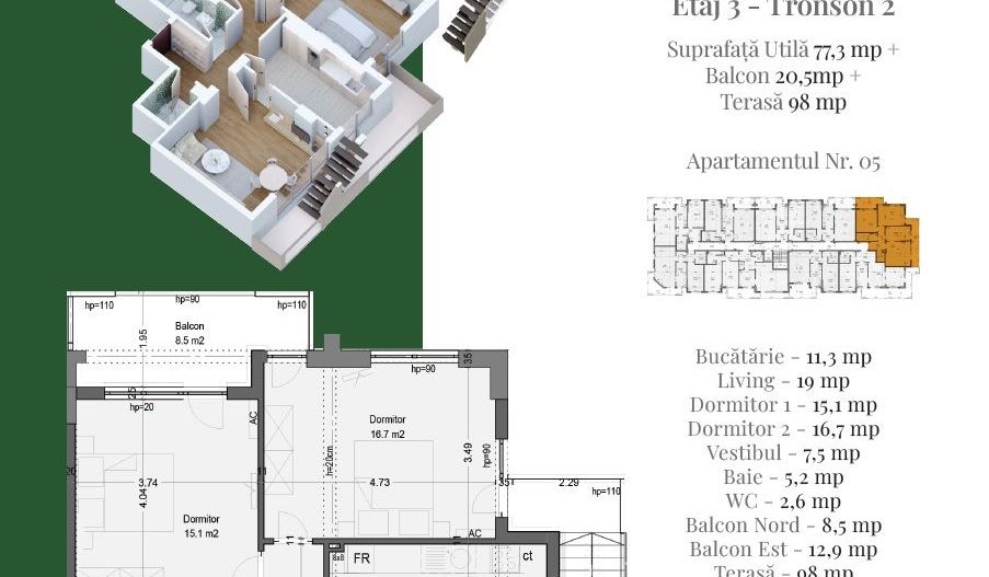 AP. 3CAM. DECOMANDAT + TERASA IN BLOC P+3 / PALLADY. COMISION 0%! - Poză 1