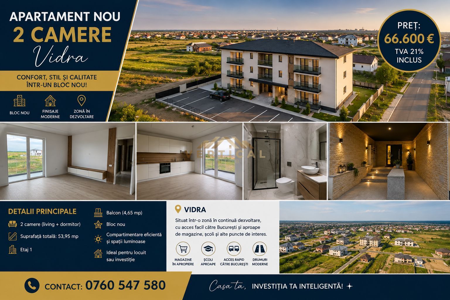 Apartament Nou 2 Camere de Vânzare Vidra | Bloc Nou | Finisaje Moderne - Poză 1