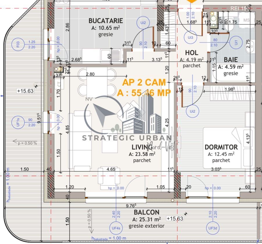 Apartament cu două camere, decomandat, finisat, EROILOR RESIDENCE - Schiță 13