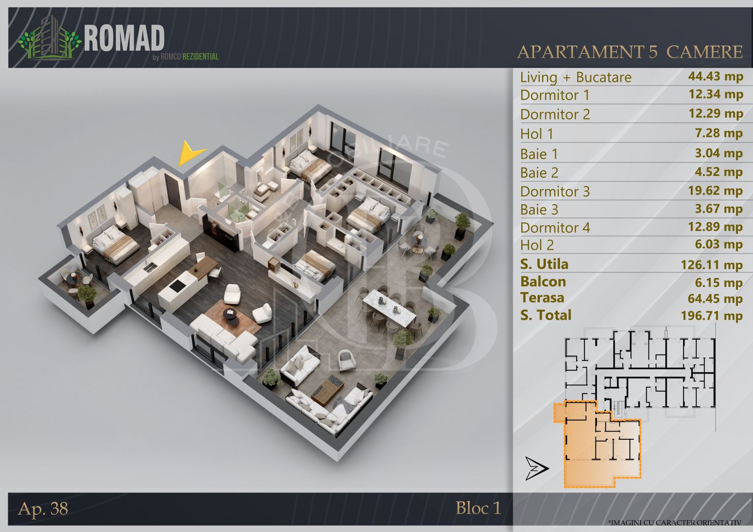 5 Camere cu Terasa Proiect Premium Titan-Theodor Pallady - Schiță 1