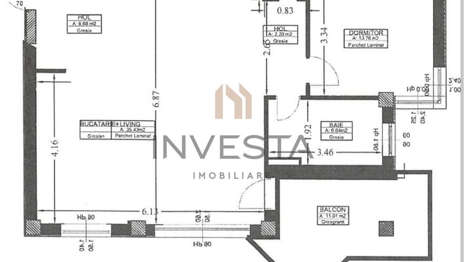 Apartament cu 2 camere/Cartier Andrei Muresanu/65 mp utili - Schiță 9