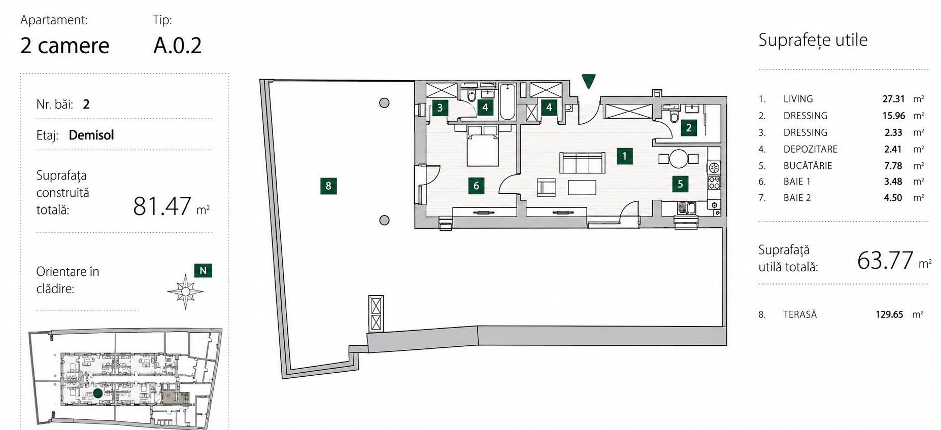 Apartament 2 Camere Premium | Curte 130 mp | Zona Centrală - Schiță 10