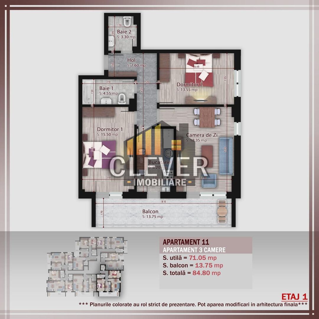 Apartament 3 Camere | 84,8 mp | Balcon 13,8 mp | Pallady - Poză 2