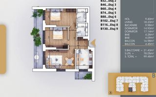 Apartament 99m², 2 balcoane, 2 băi, etaj 1, Metrou 700m - Pallady - Schiță 6