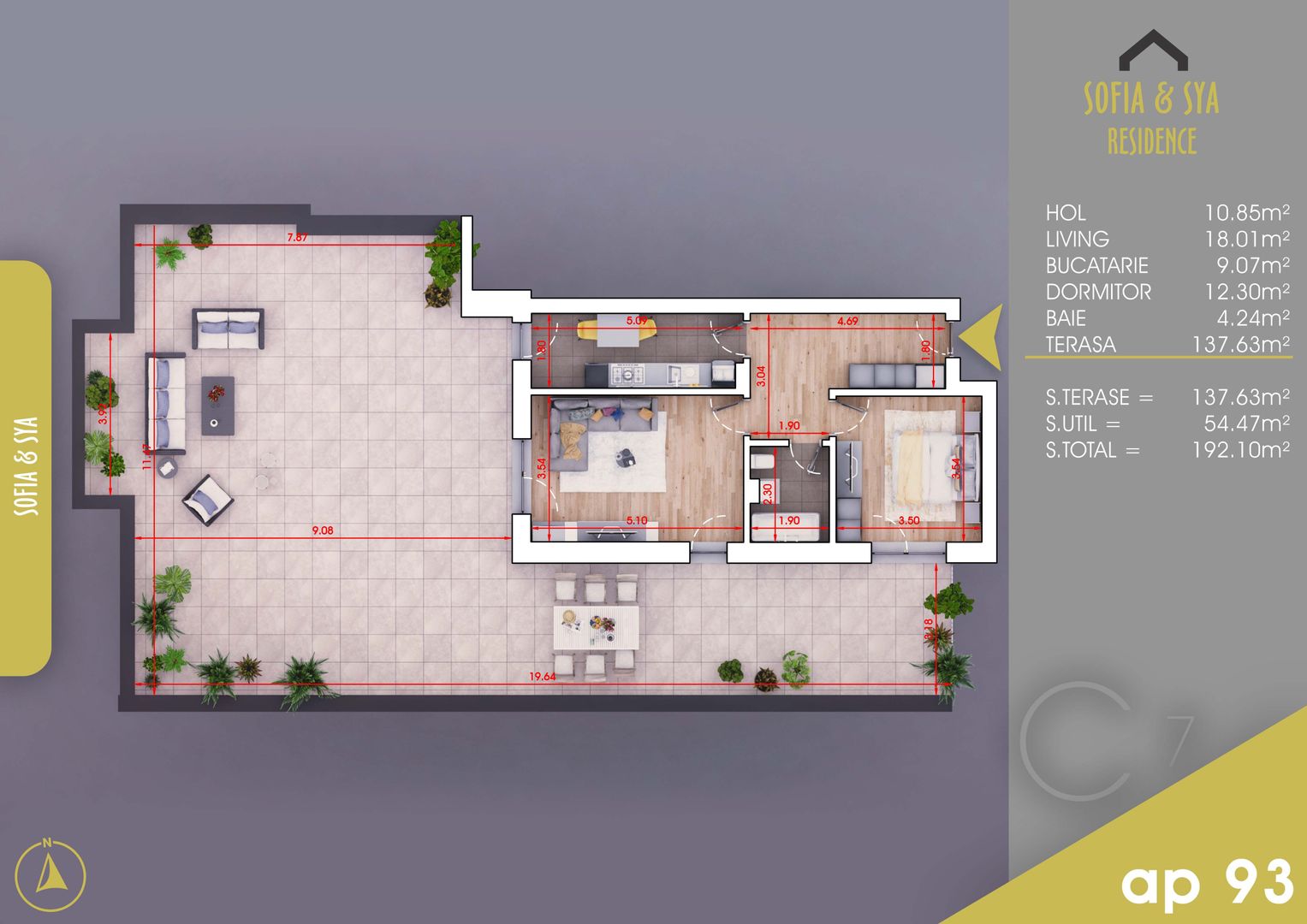 Apartament 2 camere decomandat,TERASA  130 mp, Vedere SUPERBA,PARCARE - Poză 8