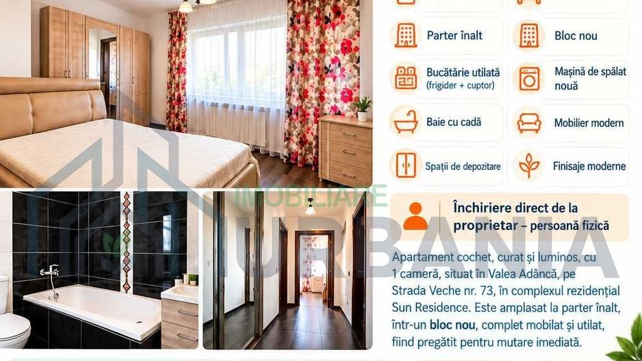 Apartament 1 cameră de închiriat în Valea Adanca, Iași - modern - Poză 1