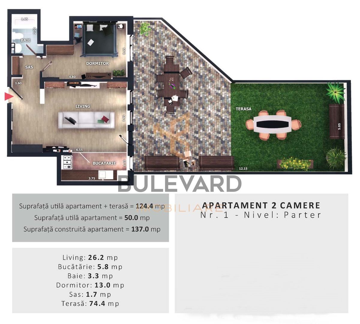 Apartament cu 2 camere+terasa de 74 mp,  zona Vivo! - Poză 3