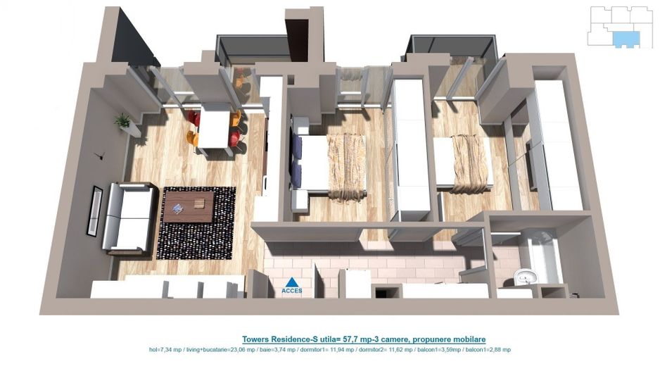 COMISION 0% | Apartament 3 camere | 57,7 mp | Parcare+boxa | Soarelui - Poză 19