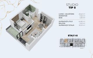 Apartament cu 2 camere de vanzare, tip studio, Popesti, acces metrou - Schiță 4