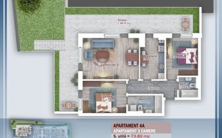 Oferta Lansare 3 camere cu gradina incalzire pardoseala - Schiță 1