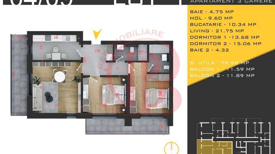 3 camere decomandat Titan Pallady  Metrou Nicolae Teclu - Schiță 12