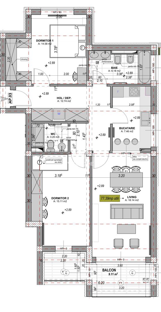 Apartament cu 3 camere, decomandat, la cheie terasă 9.11 - întabulat - Poză 10