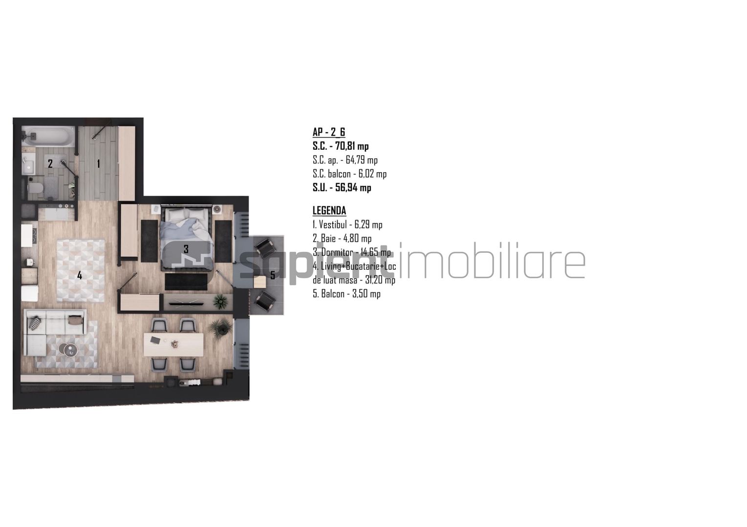 Apartament nou, modern cu 2 camere - Ultracentral -  Cuza Voda - Poză 3
