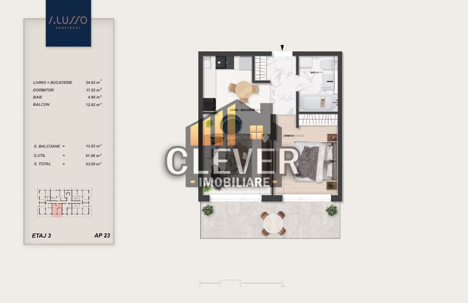 Studio cu Dormitor Separat | Terasă 12 mp | Pallady - Schiță 9