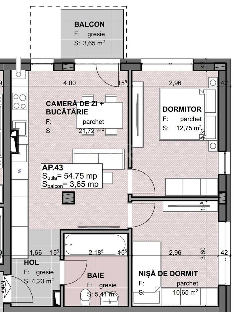 Apartament cu 3 camere, bloc nou, semifinisat, garaj, Apahida. - Poză 2