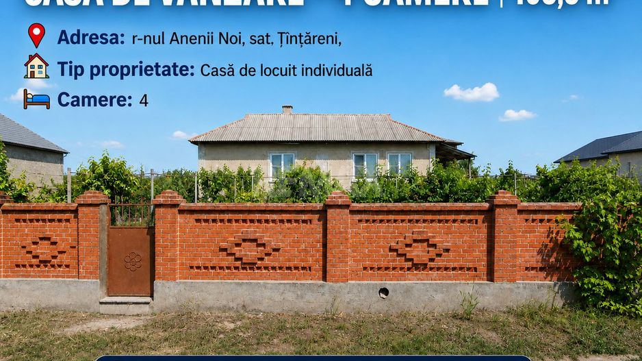 CASĂ DE VÂNZARE – 2 NIVELE | 4 CAMERE | 105 m²  -Țînțăreni Anenii Noi - Poză 1