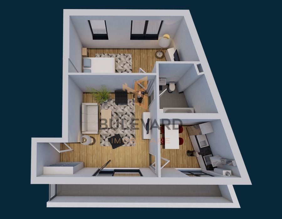 Apartament 2 camere, terasa de 15 mp, Centru! - Schiță 12