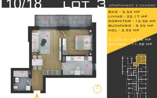 Apartament 2 camere, 65 mp, Pallady - metrou Nicolae Teclu - Schiță 11