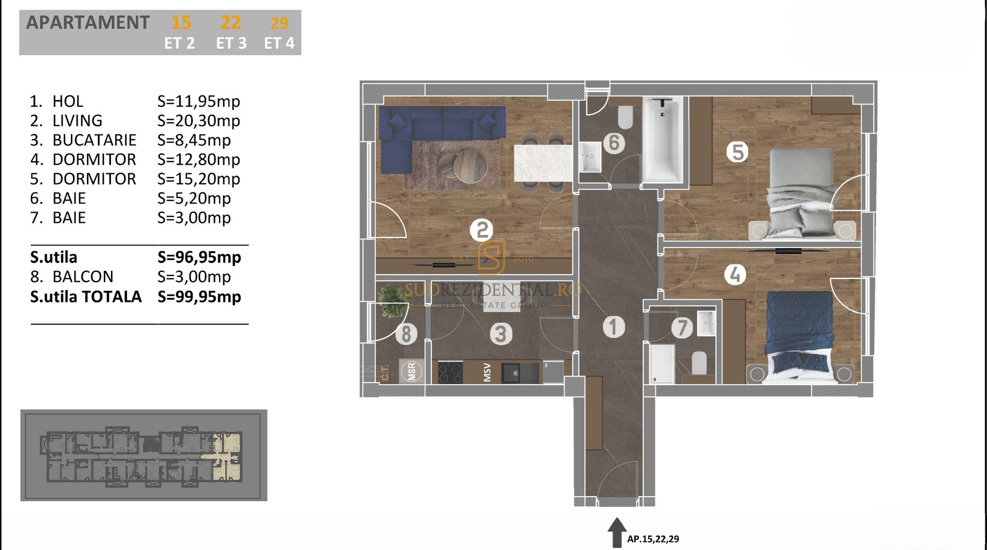 Apartament cu 3 camere de vanzare, langa Parcul Tudor Arghezi,Sector 4 - Schiță 3