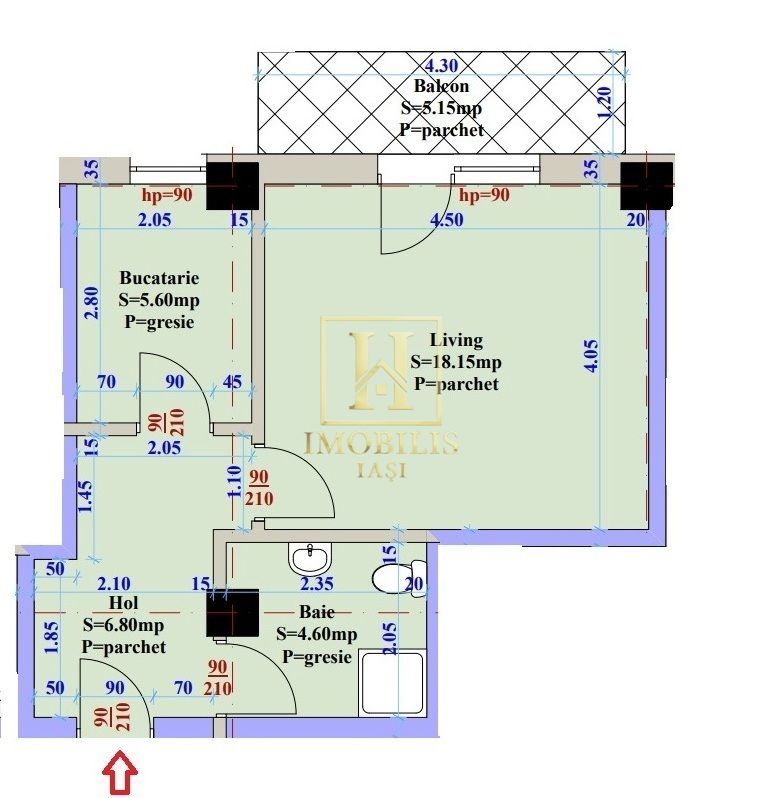 Apartament 1 camera decomandat 40 mp Bucium 66300 euro - Poză 8