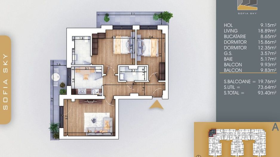 3 camere decomandat finalizare rapida Metrou Nicolae Teclu - Schiță 9