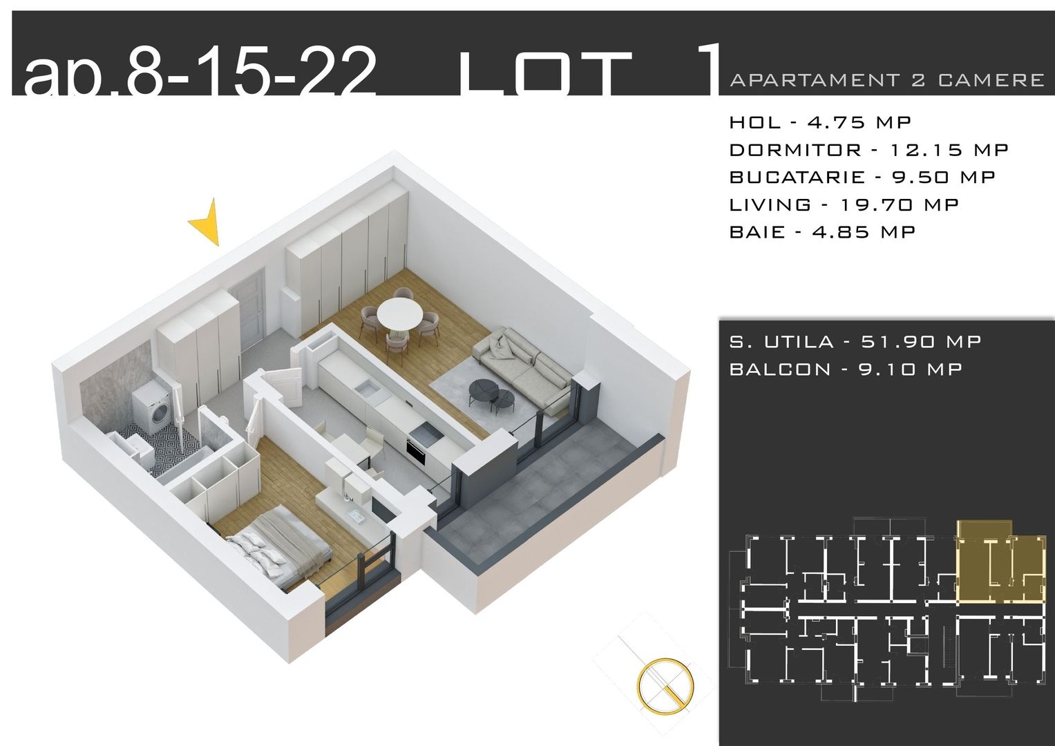 2 camere decomandat -parcare inclusa -Pallady - Schiță 1