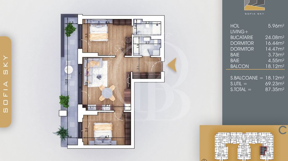 Apartament 3 camere cu 2 bai Finalizat 7 min Metrou Teclu - Schiță 4