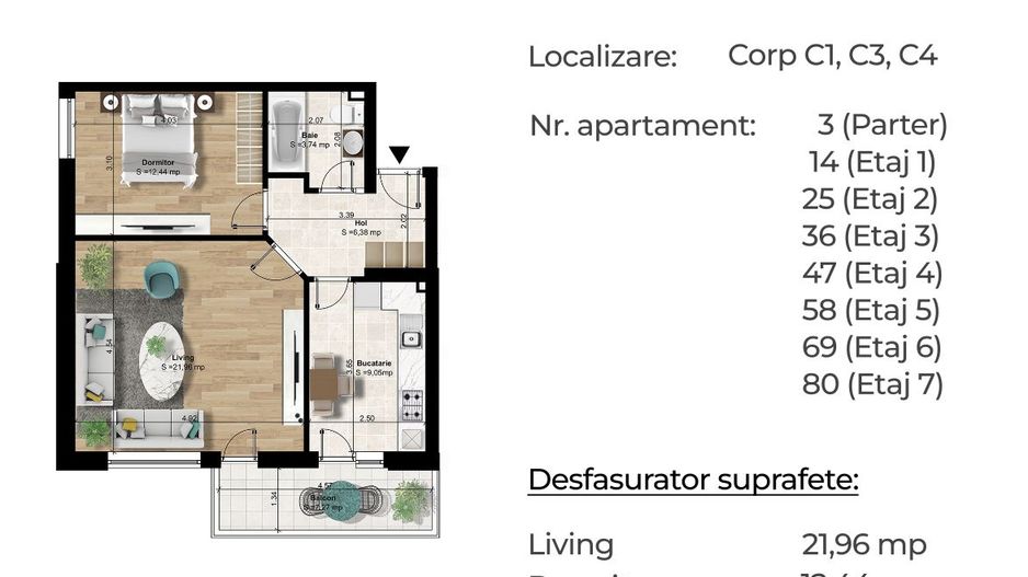 Ap 2 cam decomandat, spatios, 2 minute de pasarela Popești, pret promo - Poză 5