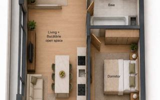 Apartament 2 camere | terasă | 42 mp | CF | Soporului - Poză 3