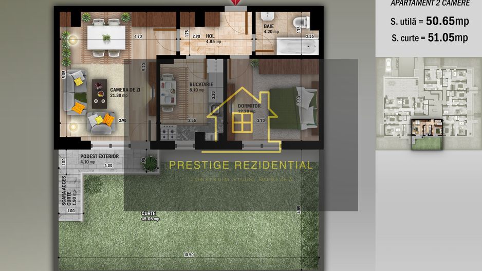 Ap 2 Camere Decomandata,Curte 51 mp,Titan-Nicolae Grigorescu-Metrou - Schiță 3