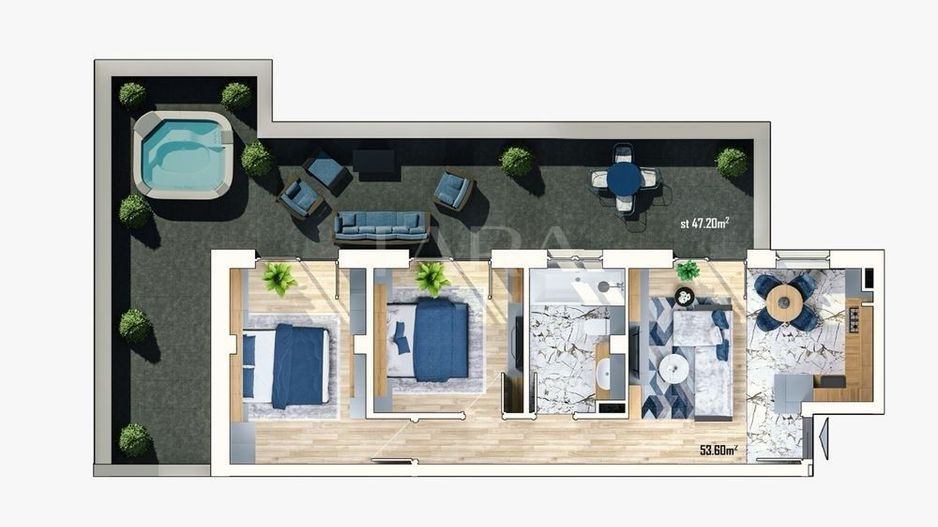 Apartament 3 camere de vânzare, 54 mp utili, terasă 47mp, Apahida. - Poză 1