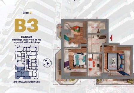 Apartament 1C, Copou, 43,4mp, 110000euro+TVA - Poză 8