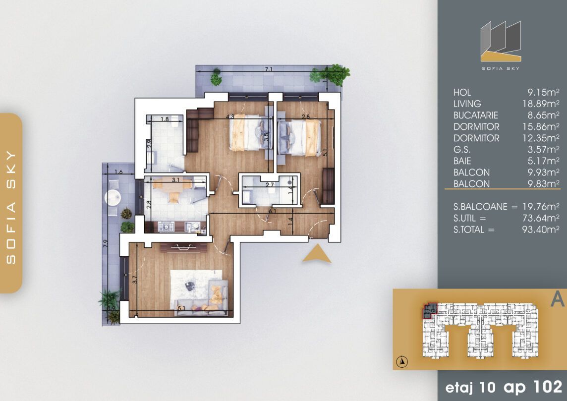 3 camere mutare rapida  Metrou Nicolae Teclu - Schiță 2