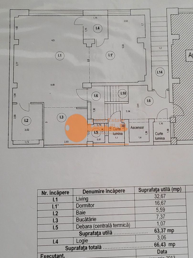 Apartament 3 camere semidecomandat – Etaj 1 / 5, 67 mp utili - Schiță 8