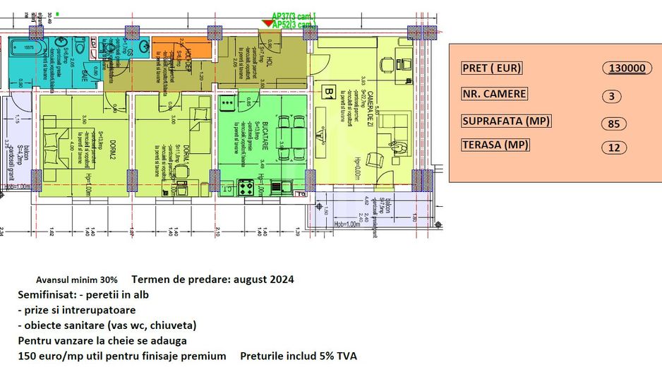 Apartament 3 camere de vânzare | Zona Cireșica-Sibiu - Poză 3