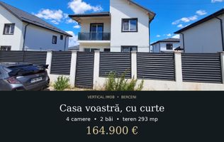 Casă P+1 în Berceni | 4 camere, 2 băi | Bucătărie utilată | Teren 293