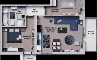 Apartament 3 camere, bloc nou,  partial mobilat -Calea Surii Mici-Zona de Vest - Schiță 8