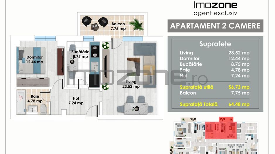 2 Camere, 64 mp, living spatios, langa Metrou Pacii, in Militari, sector 6 - Poză 1
