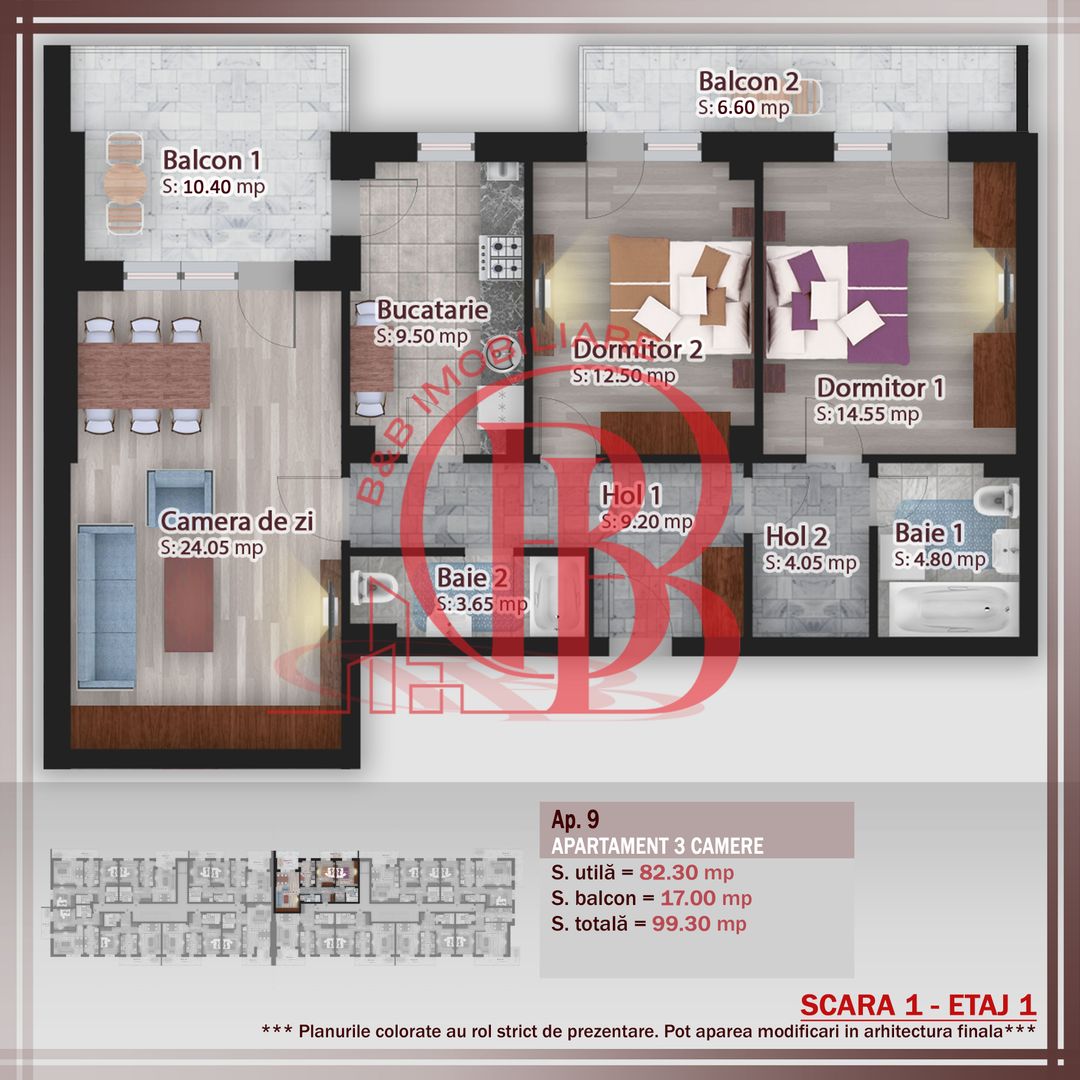 Titan-Pallady-Apartament 3 camere decomandat-7min STB - Schiță 1