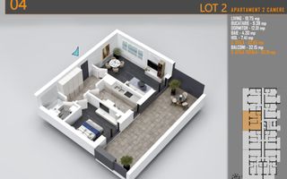 Apartament superb 2 camere cu terasa - Pallady Metrou Teclu - Schiță 1