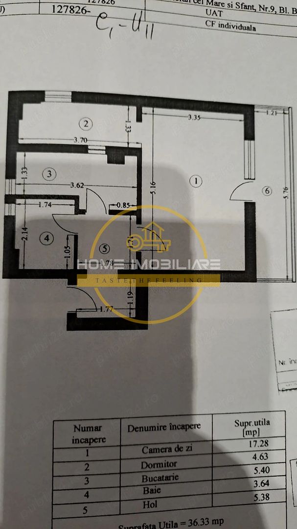 🏠Apartament 1 cam, 36 MP, decomandat // 📍Centru Civic - Poză 4