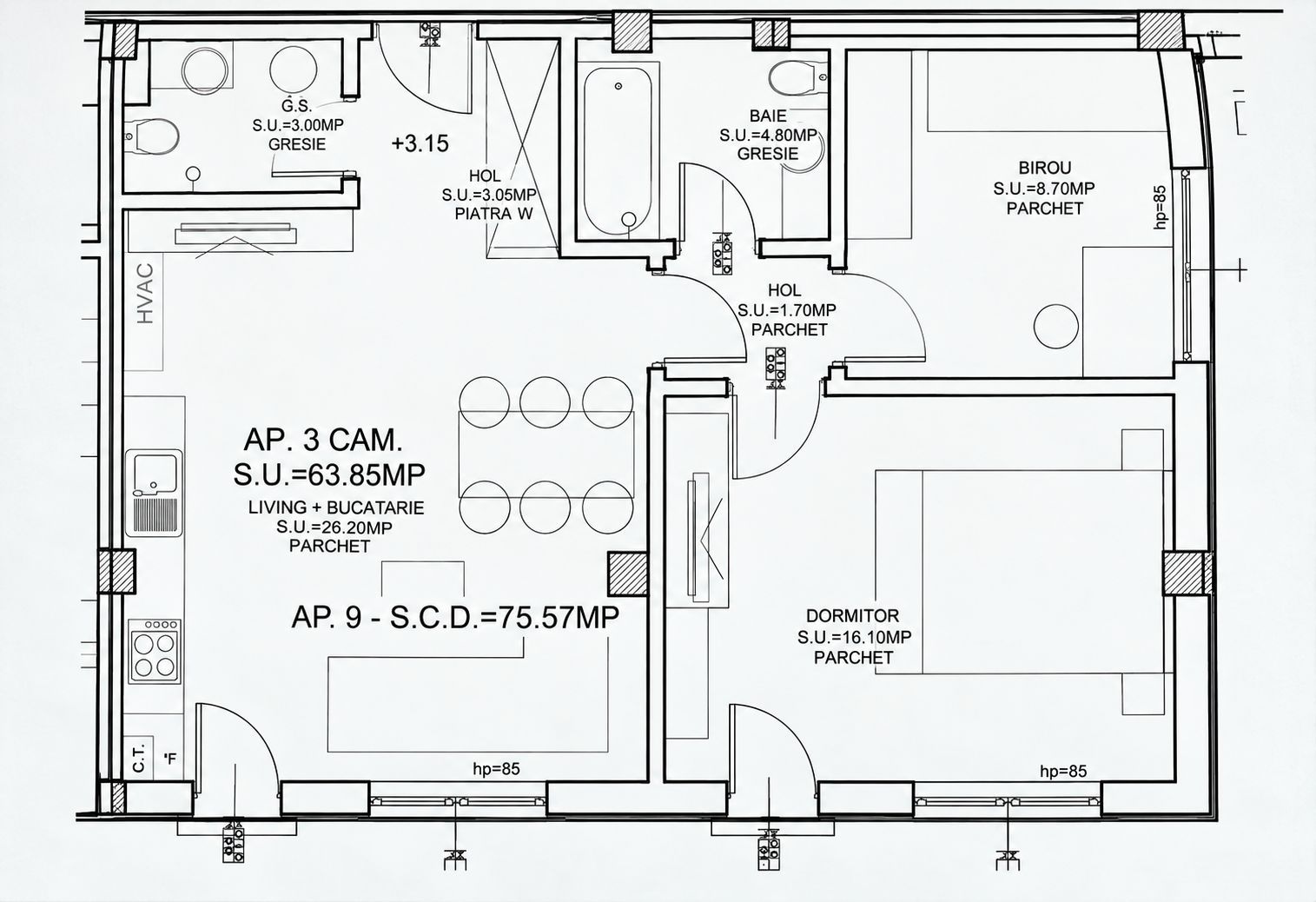 Brâncoveanu | 3 camere | 2 băi | Centrală proprie | Parcare privată | Bloc nou - Poză 10