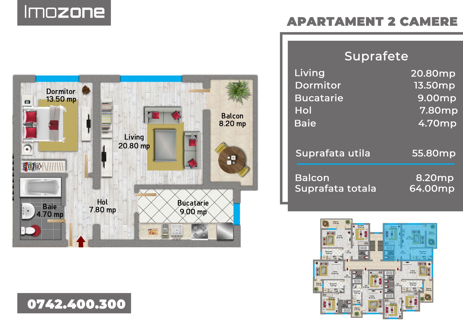 Apartament 2 camere, 64 mp, etaj 2 din 3, Militari - Pacii - OMV Iuliu Maniu - Schiță 2