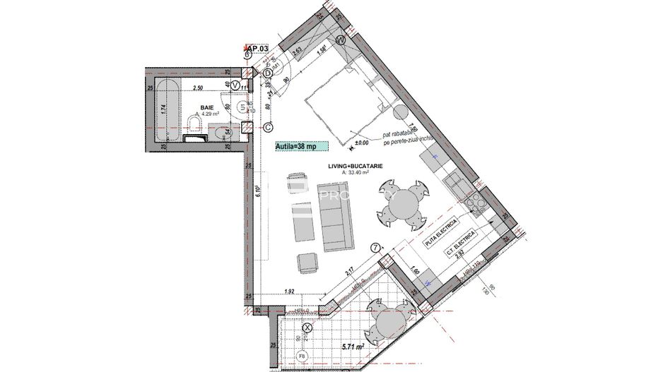 Garsonieră modernă 38 mp utili | Balcon 5,71 mp | DaVinci Homes |Comision 0% - Schiță 4