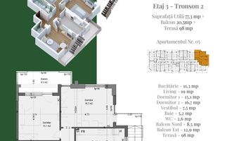 Apartament 3 camere | Rooftop Privat | Pallady Metrou Teclu - Schiță 3