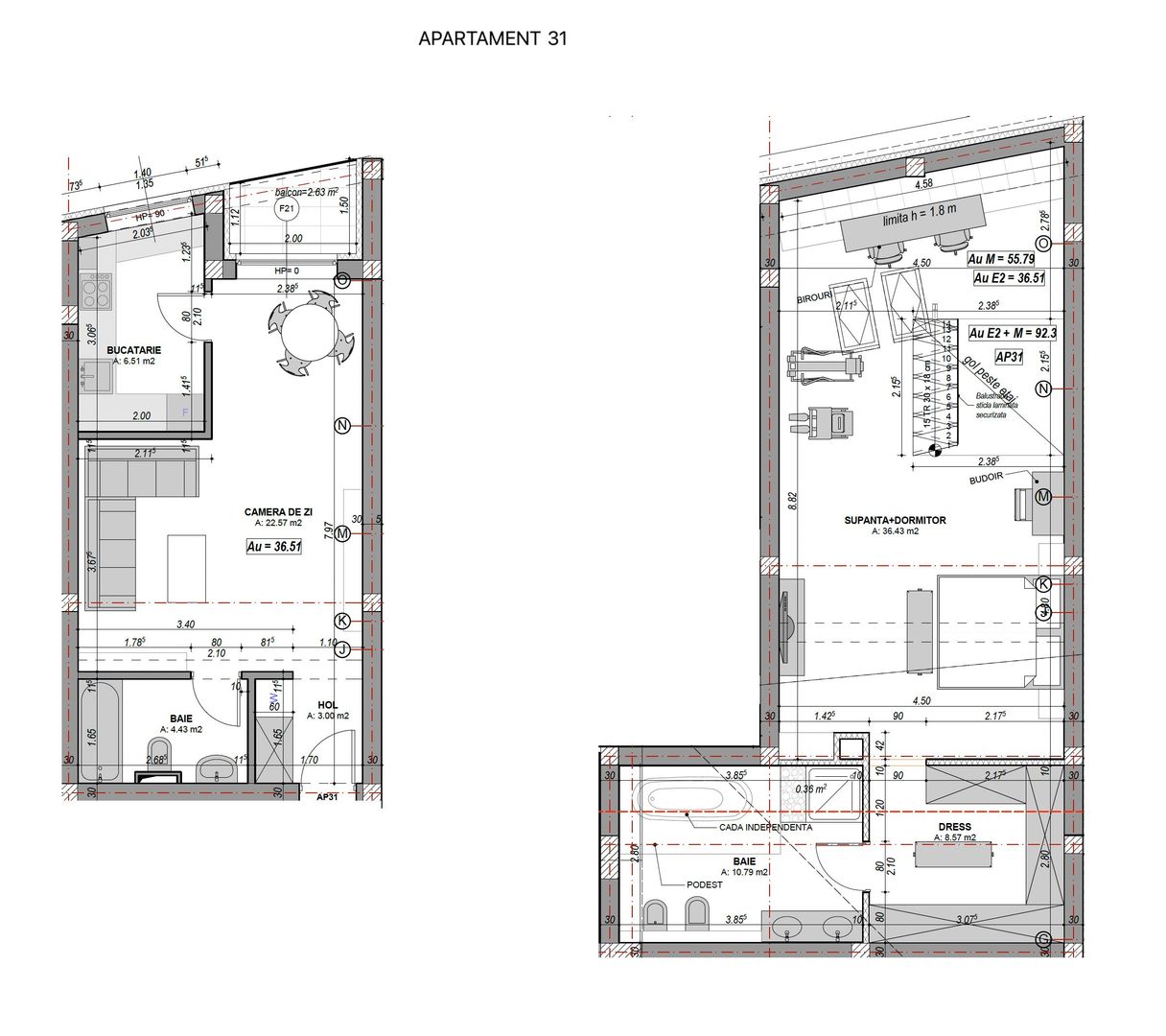 Penthouse 2 camere, 2 bai si dressing, finisat la alb (NCL-COL-ap.31) - Poză 3