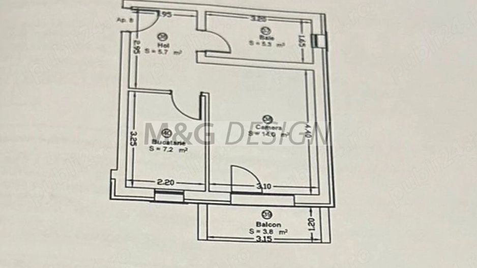 Apartament 1 cameră bloc nou Giroc etaj 1 - Schiță 9