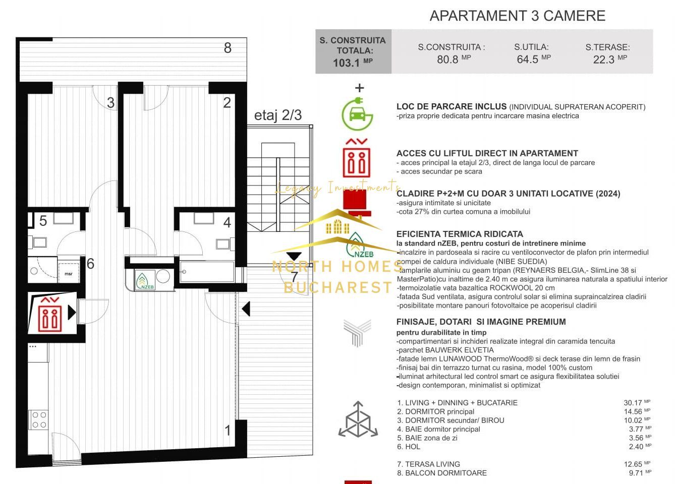 Apartament 3 camere, 2 bai, acces in apartament cu liftul - Dorobanti - Poză 6