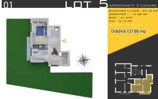 2 Camere | Curte 138 mp | 44,9 mp Utili | Pallady | Comision 0% - Schiță 23